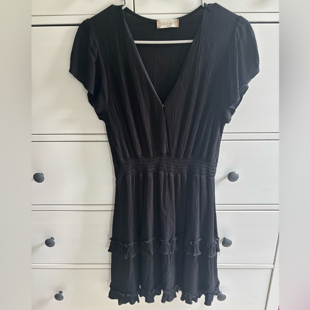 Altar’d State Black V Neck Short Sleeve Dress Medium